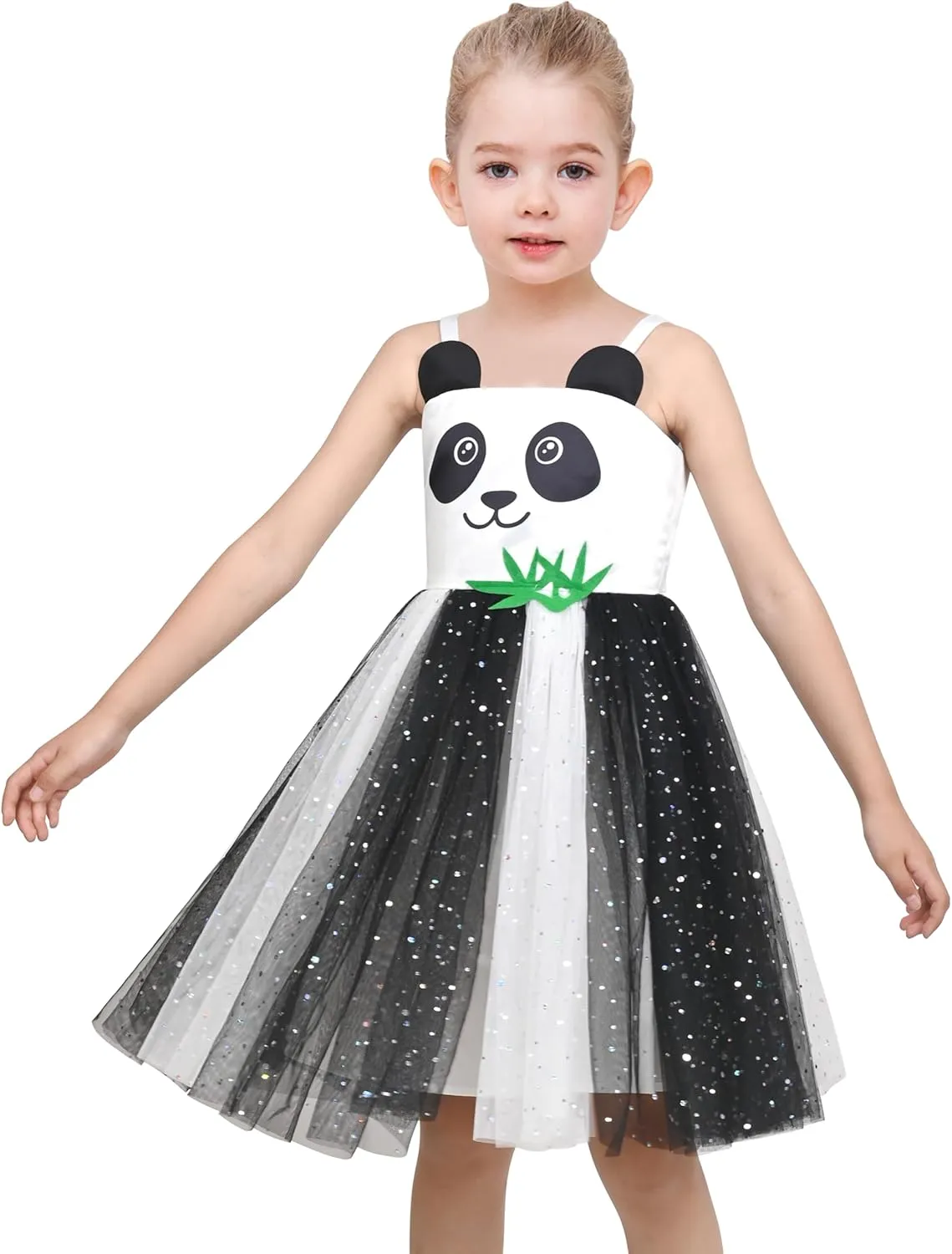 Sunny Fashion Girls Dress Cat Face Black Tower Ruffle Dancing Party Size 4-10