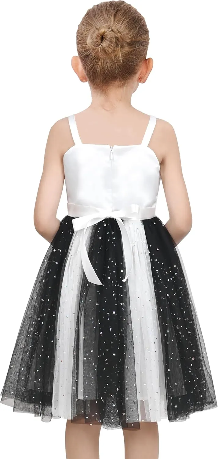 Sunny Fashion Girls Dress Cat Face Black Tower Ruffle Dancing Party Size 4-10