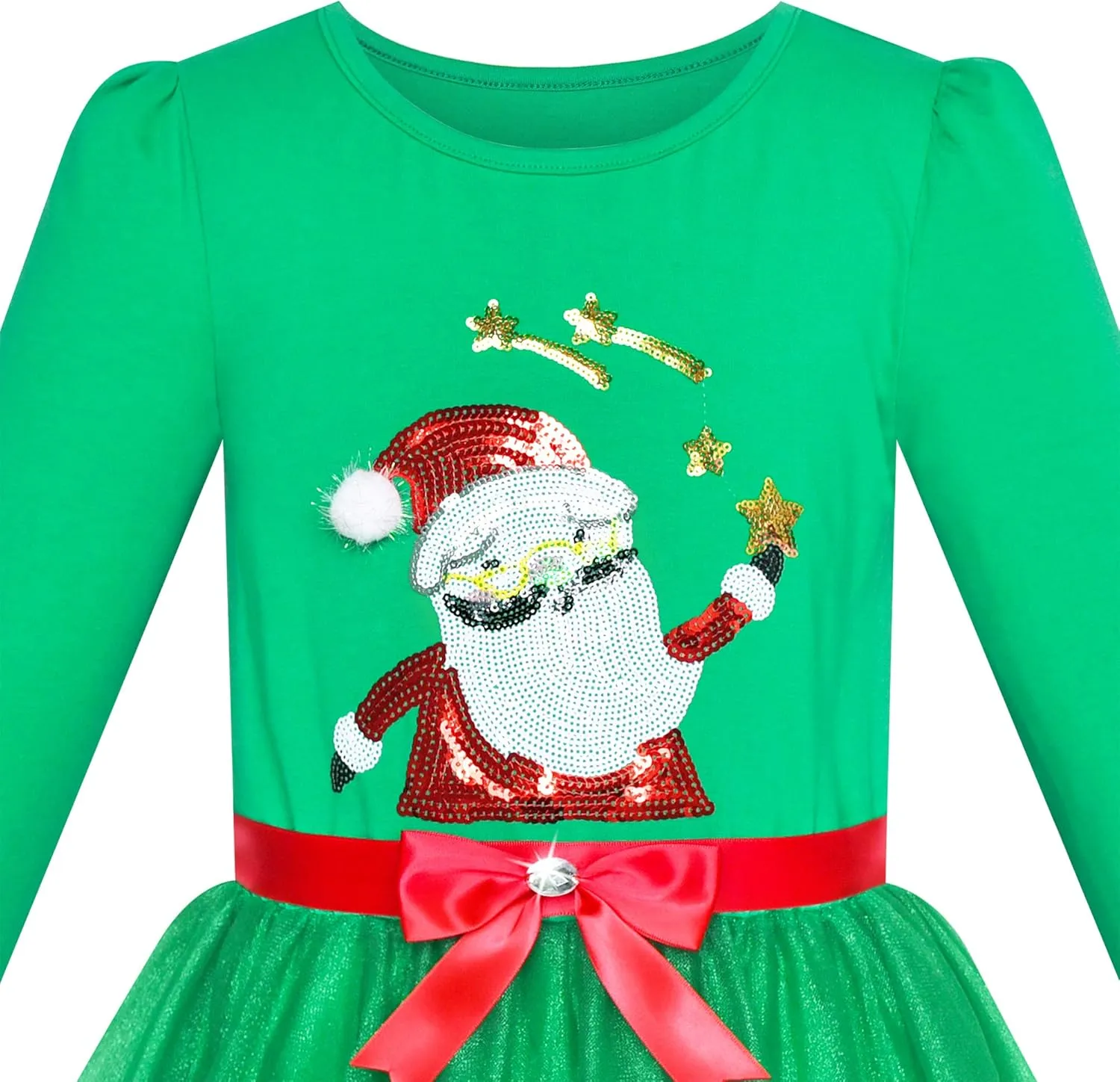 Sunny Fashion Girls Dress Christmas Santa Hat Long Sleeve Party Dress Size 6-12