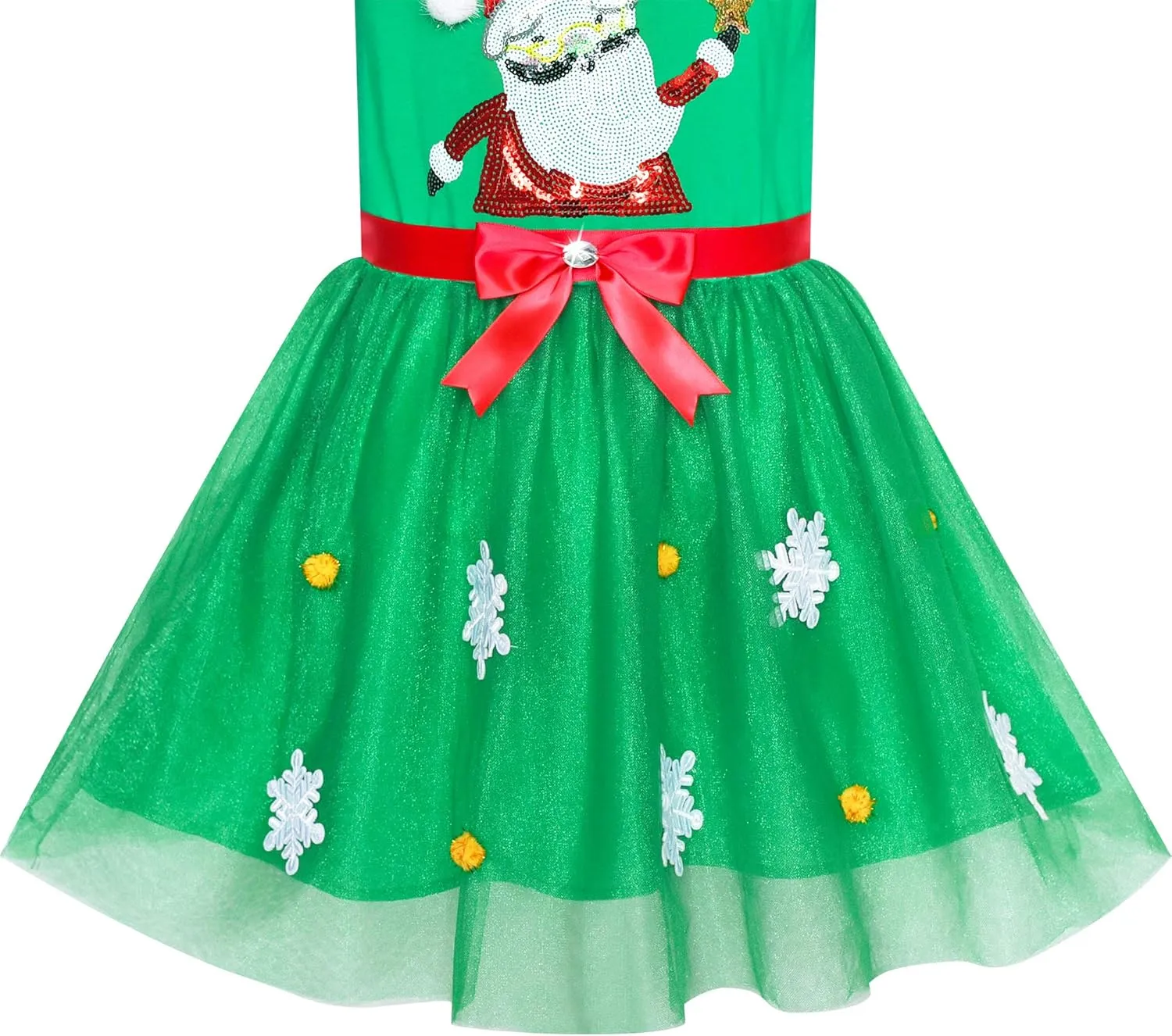 Sunny Fashion Girls Dress Christmas Santa Hat Long Sleeve Party Dress Size 6-12