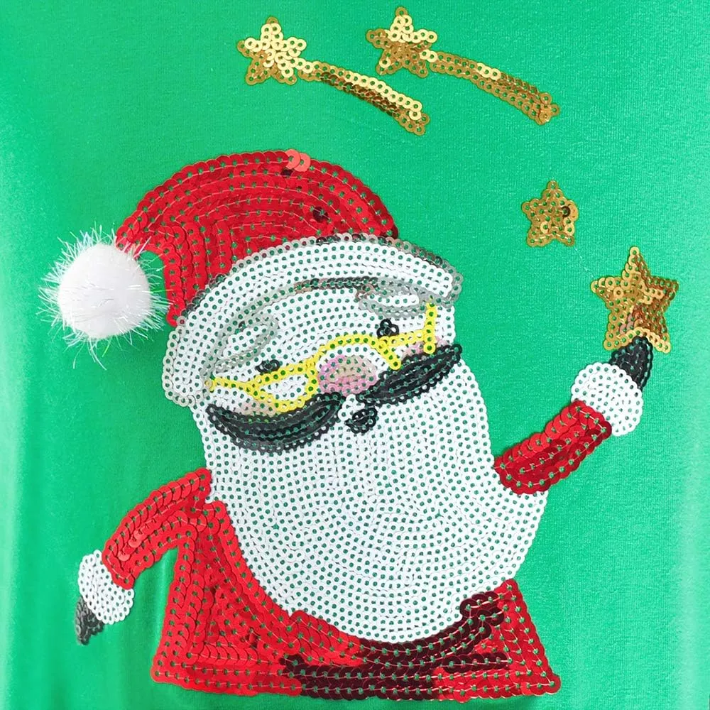 Sunny Fashion Girls Dress Christmas Santa Hat Long Sleeve Party Dress Size 6-12