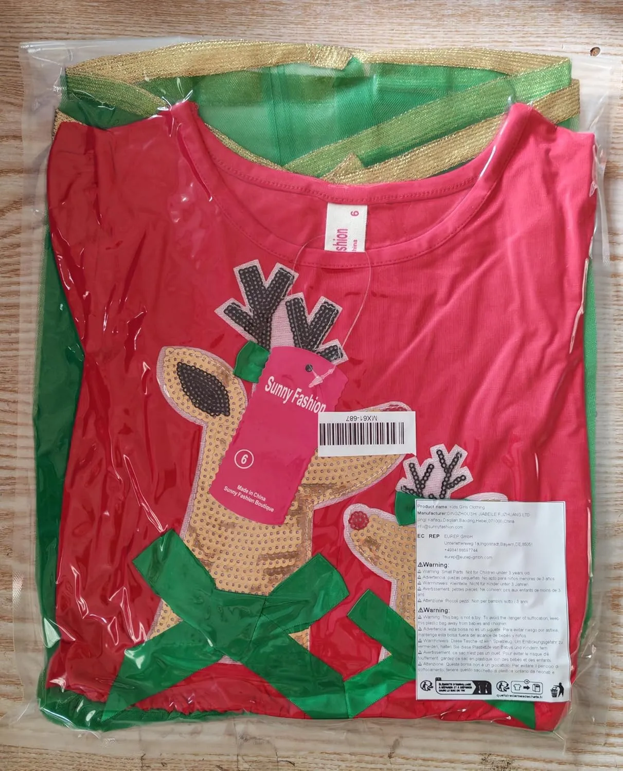 Sunny Fashion Girls Dress Christmas Santa Hat Long Sleeve Party Dress Size 6-12