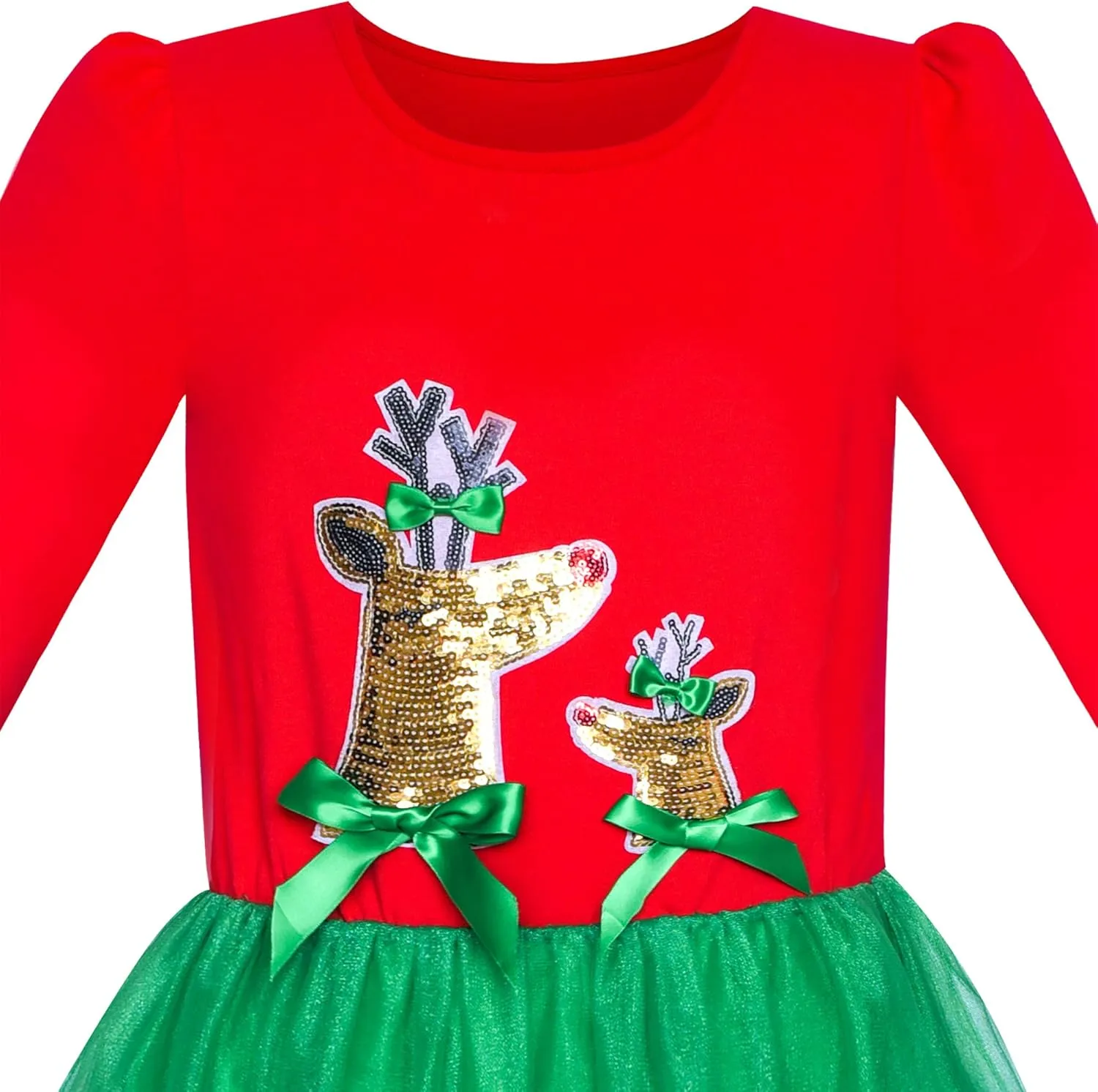 Sunny Fashion Girls Dress Christmas Santa Hat Long Sleeve Party Dress Size 6-12
