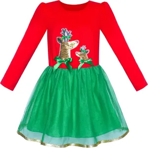 Sunny Fashion Girls Dress Christmas Santa Hat Long Sleeve Party Dress Size 6-12