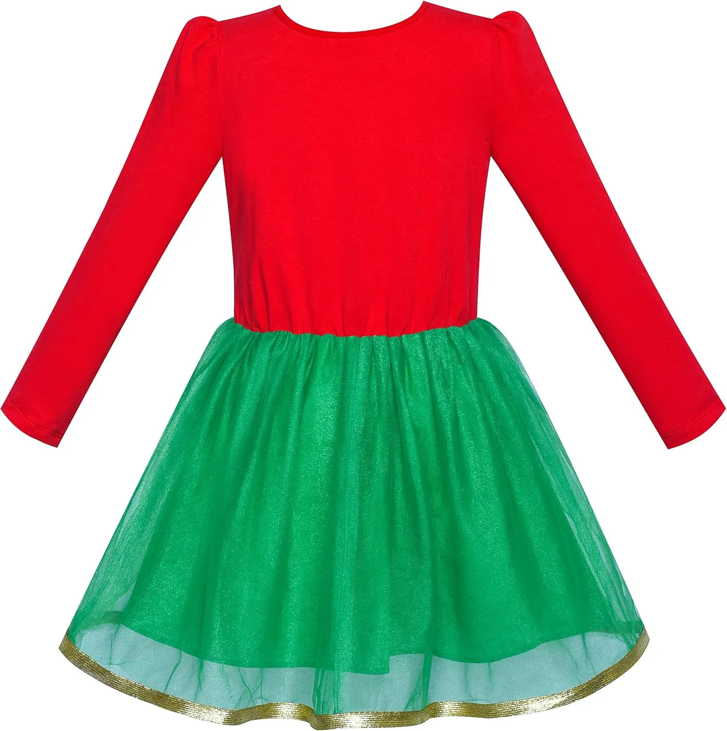 Sunny Fashion Girls Dress Christmas Santa Hat Long Sleeve Party Dress Size 6-12