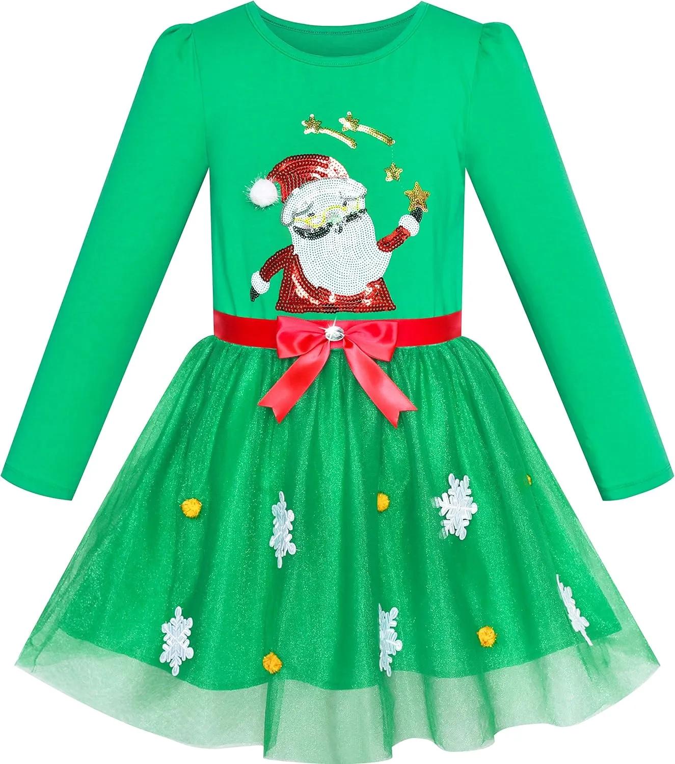 Sunny Fashion Girls Dress Christmas Santa Hat Long Sleeve Party Dress Size 6-12