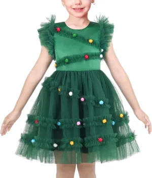 Sunny Fashion Girls Dress Floral Ruffle Tulle Skirt Flutter Flare Sleeve
