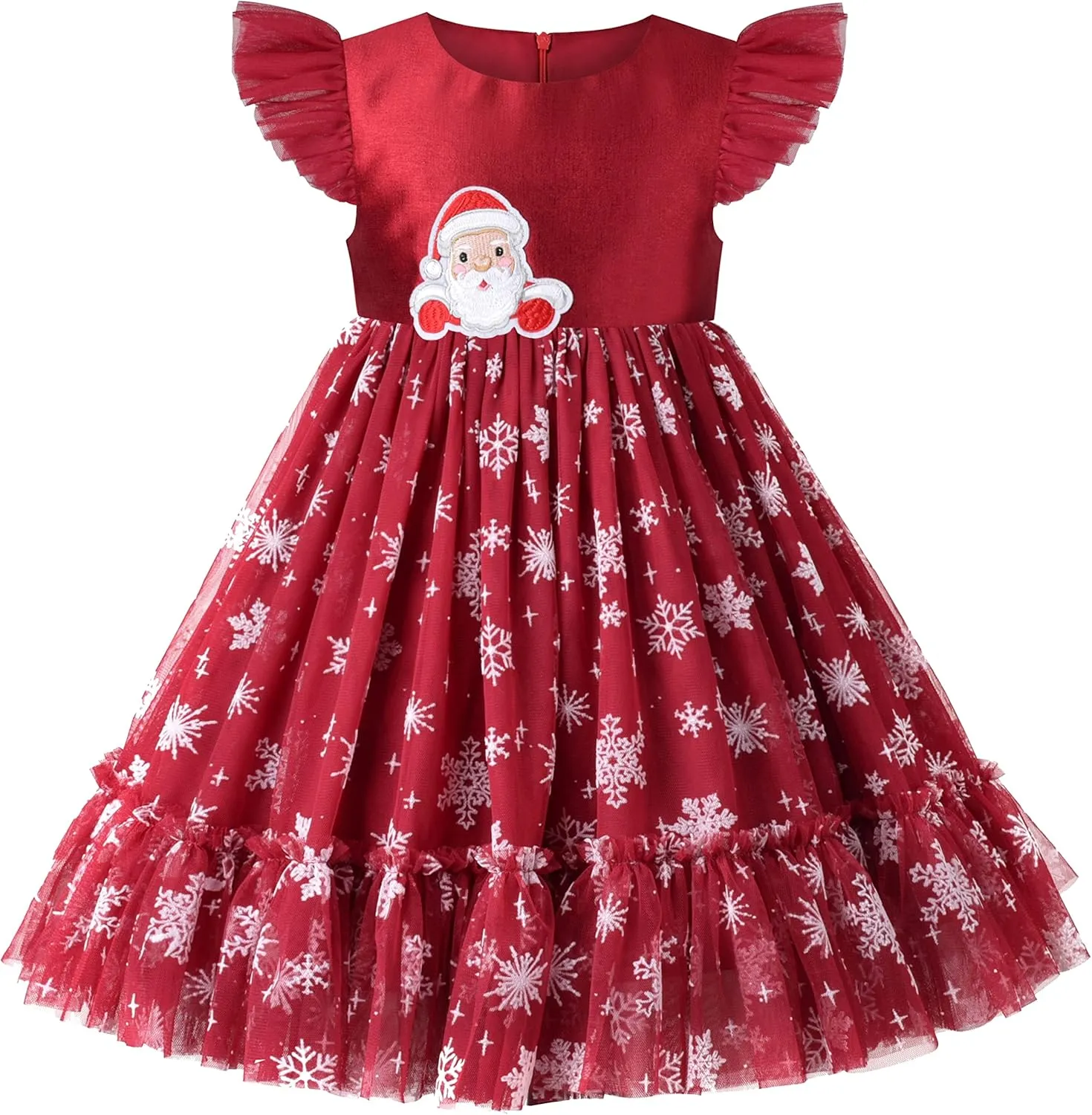 Sunny Fashion Girls Dress Floral Ruffle Tulle Skirt Flutter Flare Sleeve