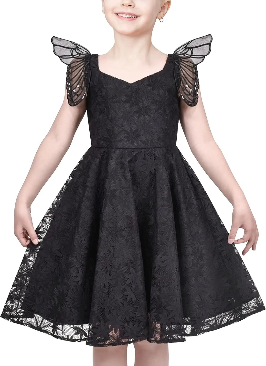Sunny Fashion Girls Dress Floral Ruffle Tulle Skirt Flutter Flare Sleeve