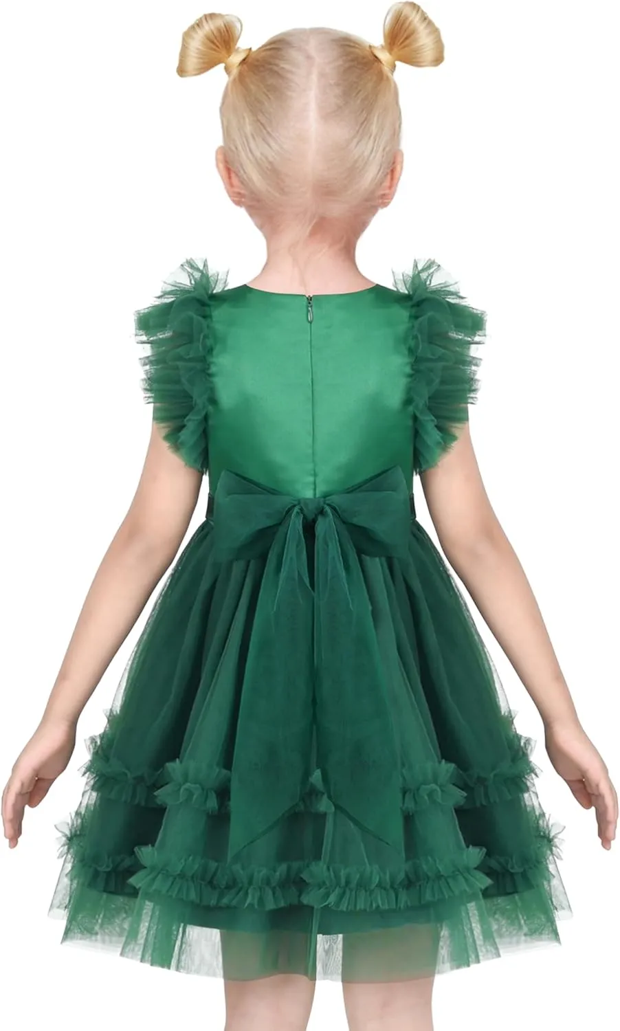 Sunny Fashion Girls Dress Floral Ruffle Tulle Skirt Flutter Flare Sleeve