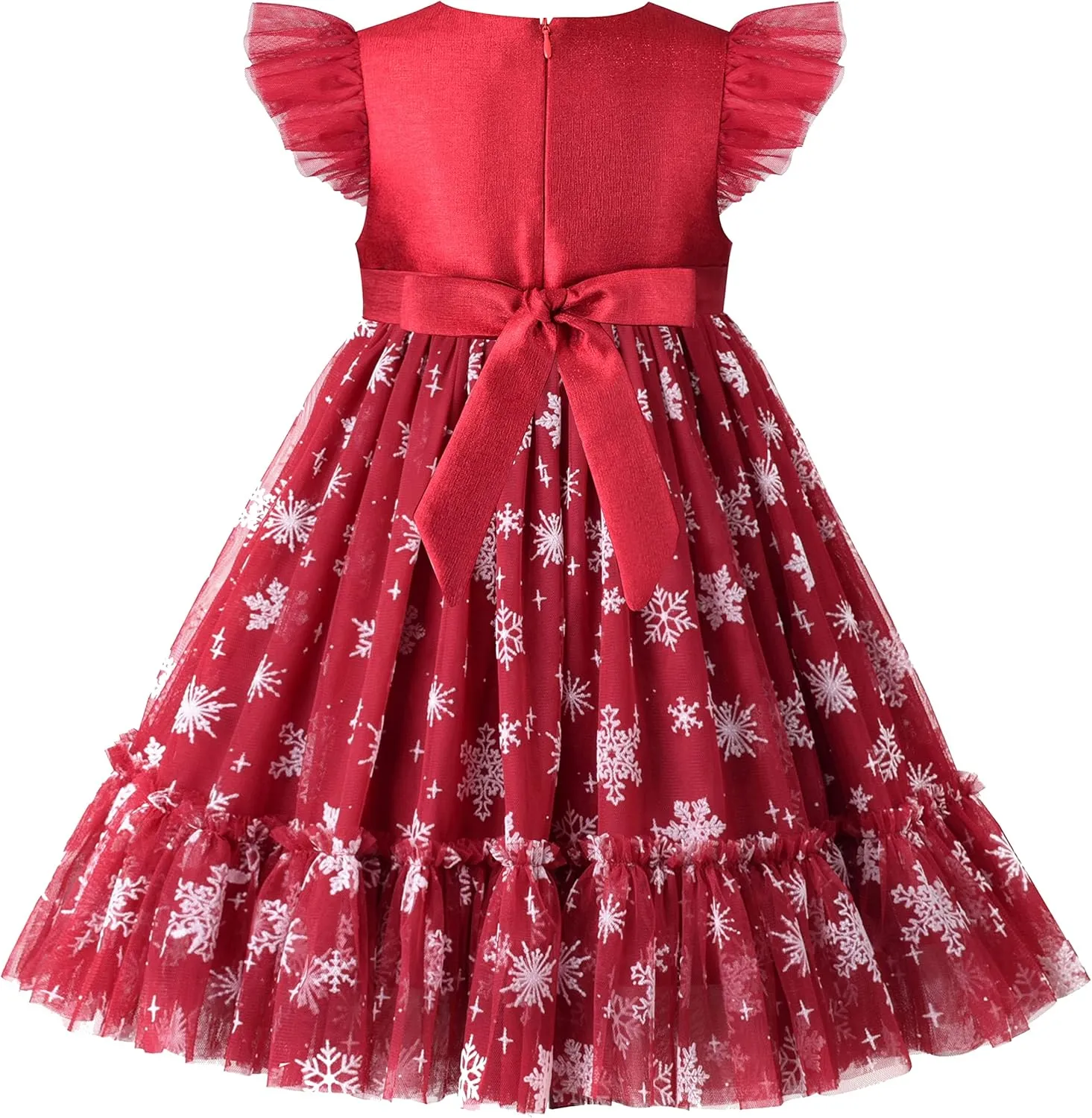 Sunny Fashion Girls Dress Floral Ruffle Tulle Skirt Flutter Flare Sleeve