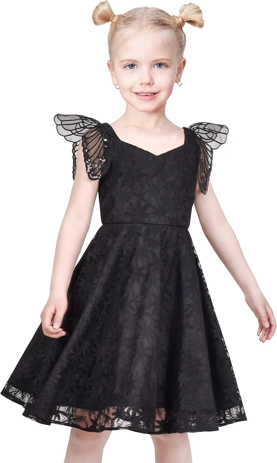 Sunny Fashion Girls Dress Floral Ruffle Tulle Skirt Flutter Flare Sleeve