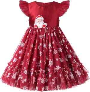 Sunny Fashion Girls Dress Floral Ruffle Tulle Skirt Flutter Flare Sleeve