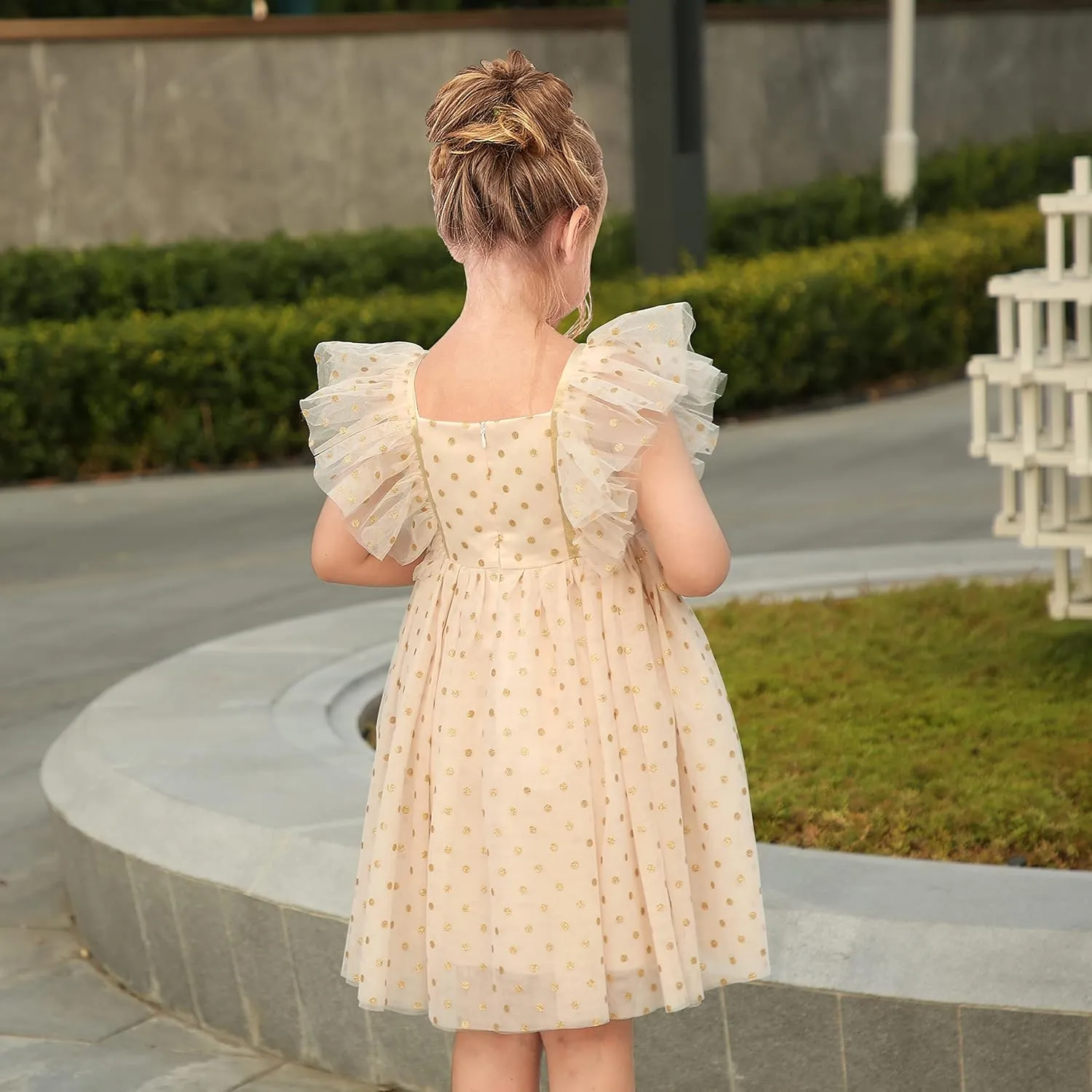 Sunny Fashion Girls Dress Floral Ruffle Tulle Skirt Flutter Flare Sleeve
