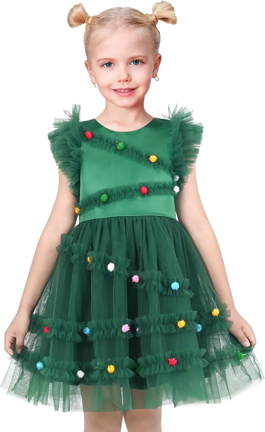 Sunny Fashion Girls Dress Floral Ruffle Tulle Skirt Flutter Flare Sleeve