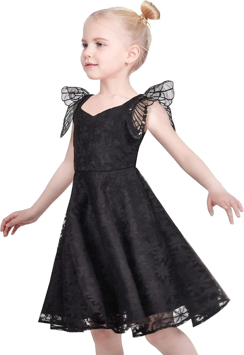 Sunny Fashion Girls Dress Floral Ruffle Tulle Skirt Flutter Flare Sleeve