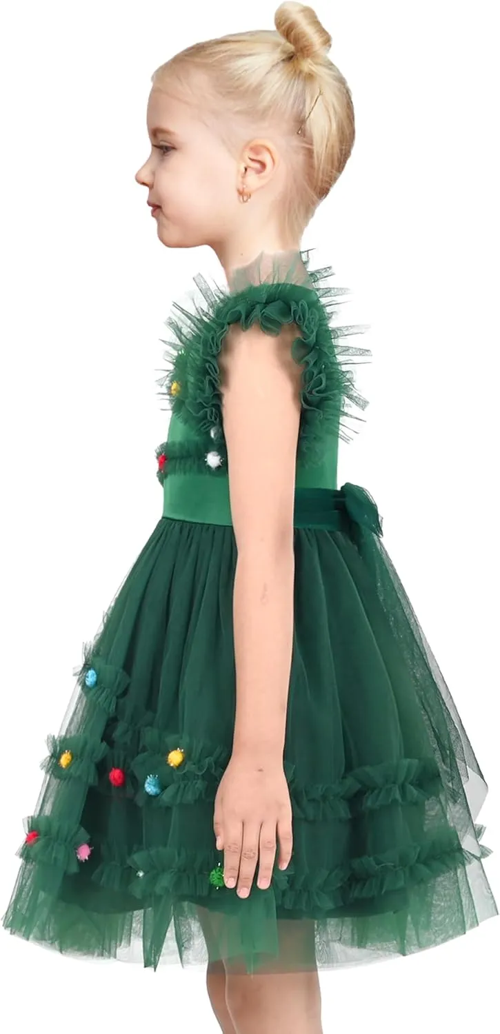Sunny Fashion Girls Dress Floral Ruffle Tulle Skirt Flutter Flare Sleeve