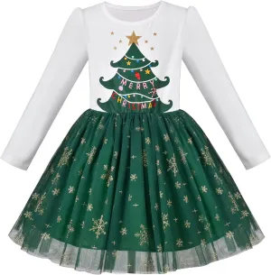 Sunny Fashion Girls Dress Long Sleeve Christmas Owl Sparkling Sequin Tulle
