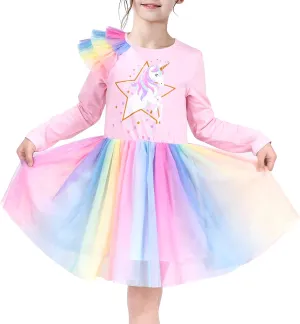 Sunny Fashion Girls Dress Long Sleeve Christmas Owl Sparkling Sequin Tulle