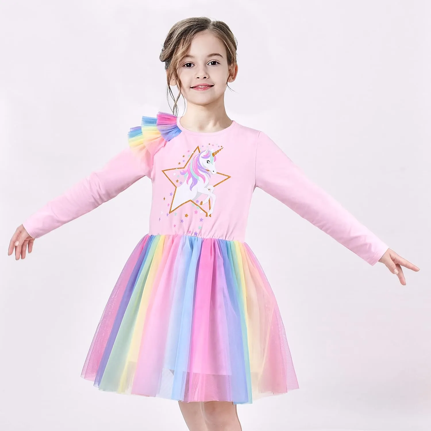 Sunny Fashion Girls Dress Long Sleeve Christmas Owl Sparkling Sequin Tulle