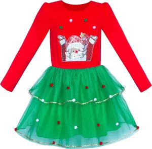 Sunny Fashion Girls Dress Long Sleeve Christmas Owl Sparkling Sequin Tulle