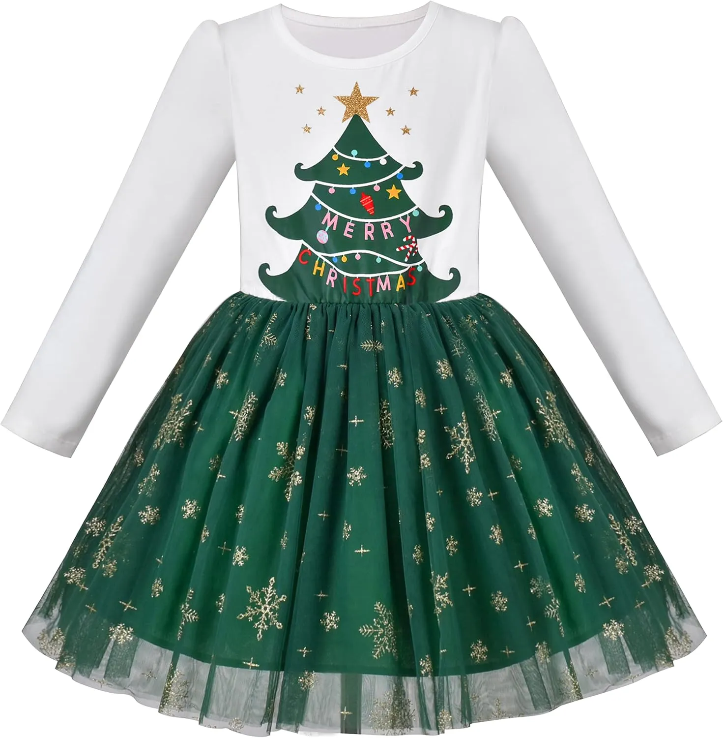 Sunny Fashion Girls Dress Long Sleeve Christmas Owl Sparkling Sequin Tulle