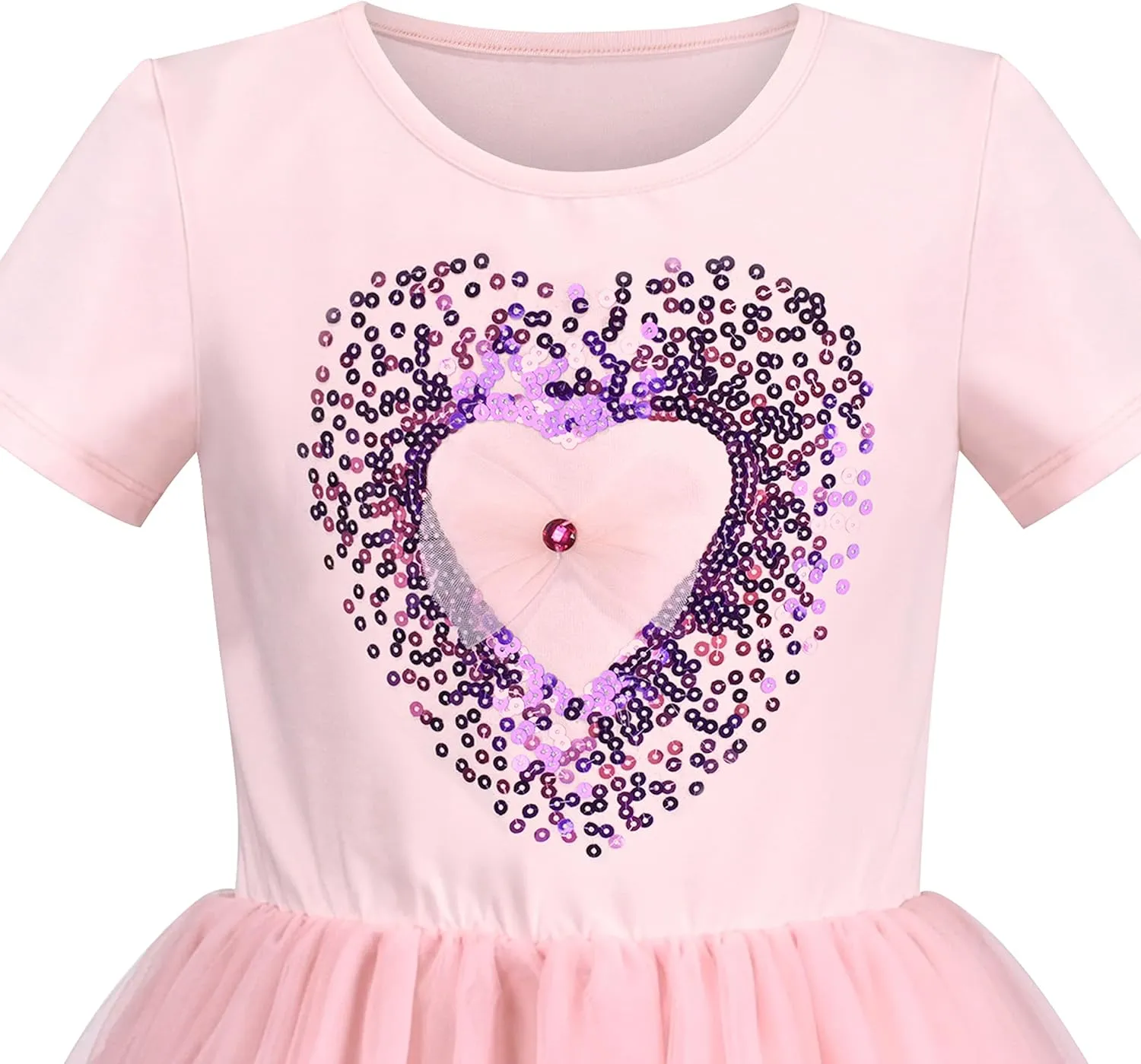 Sunny Fashion Girls Dress Purple Short Sleeve Rainbow Tulle Skirt Birthday Party