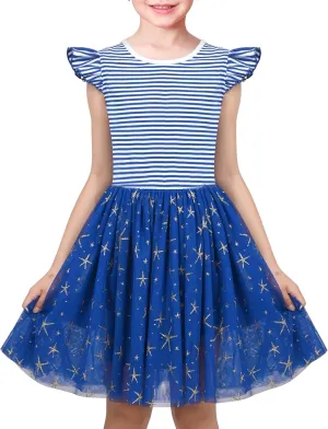 Sunny Fashion Girls Dress Purple Short Sleeve Rainbow Tulle Skirt Birthday Party
