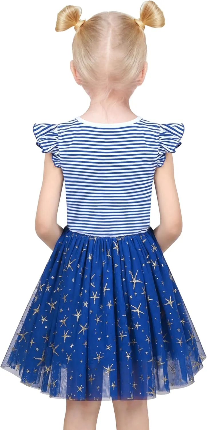 Sunny Fashion Girls Dress Purple Short Sleeve Rainbow Tulle Skirt Birthday Party