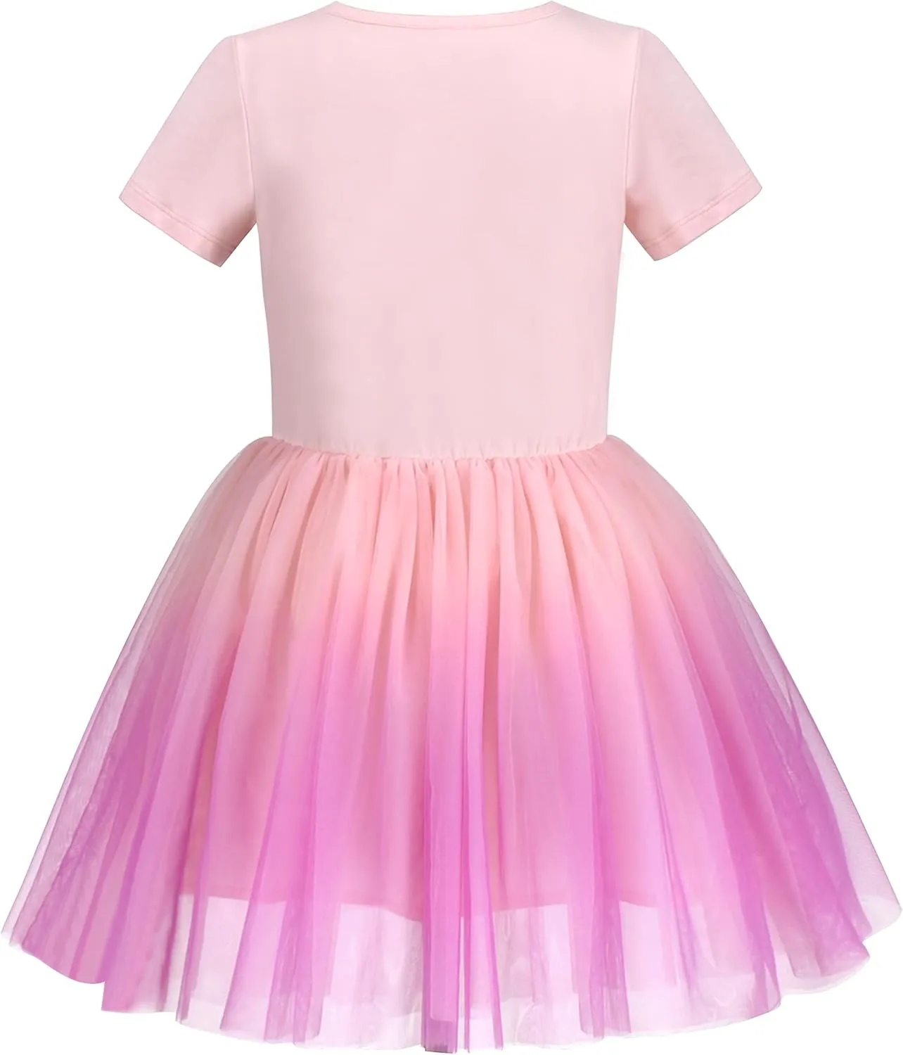 Sunny Fashion Girls Dress Purple Short Sleeve Rainbow Tulle Skirt Birthday Party