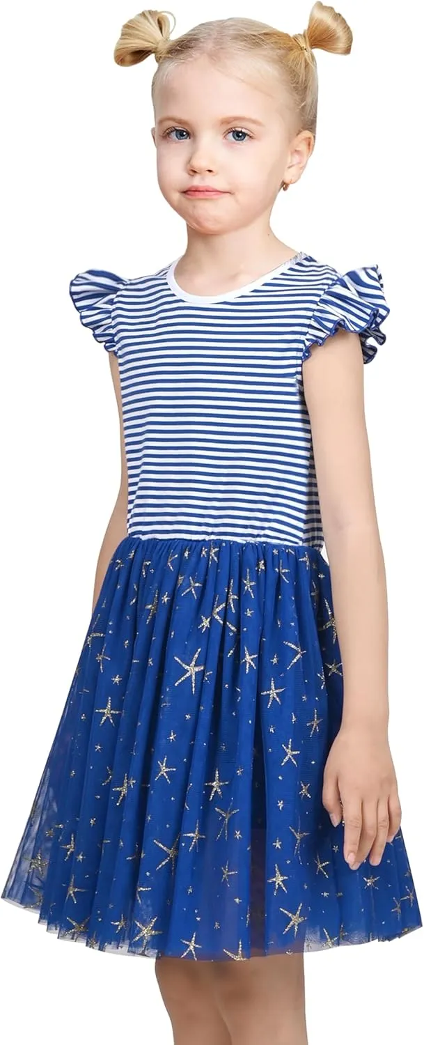Sunny Fashion Girls Dress Purple Short Sleeve Rainbow Tulle Skirt Birthday Party
