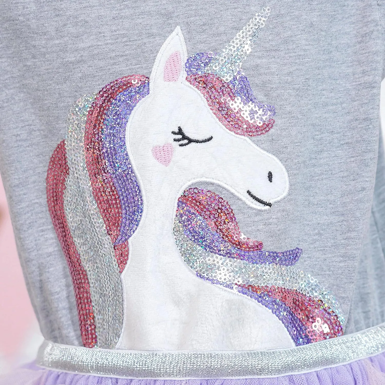 Sunny Fashion Girls Dress Purple Short Sleeve Rainbow Tulle Skirt Birthday Party