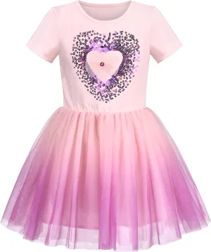 Sunny Fashion Girls Dress Purple Short Sleeve Rainbow Tulle Skirt Birthday Party