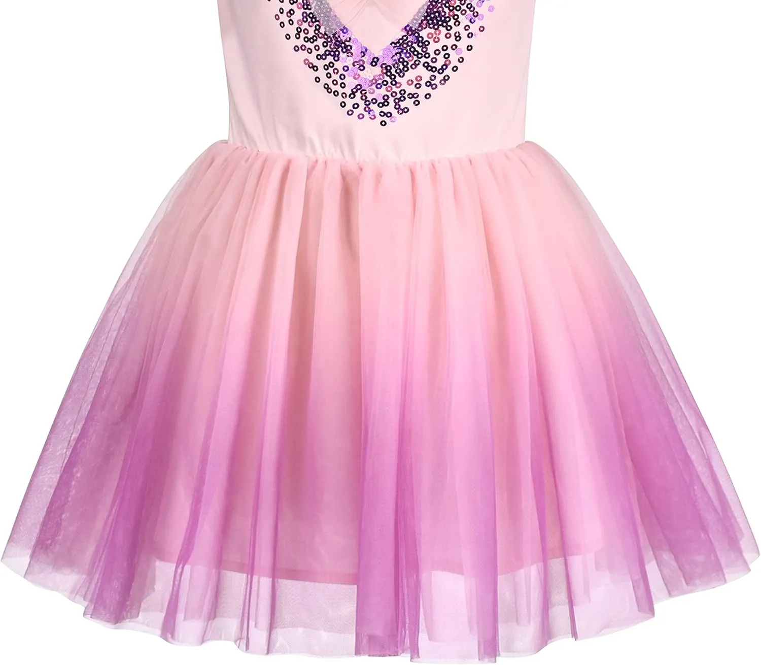 Sunny Fashion Girls Dress Purple Short Sleeve Rainbow Tulle Skirt Birthday Party