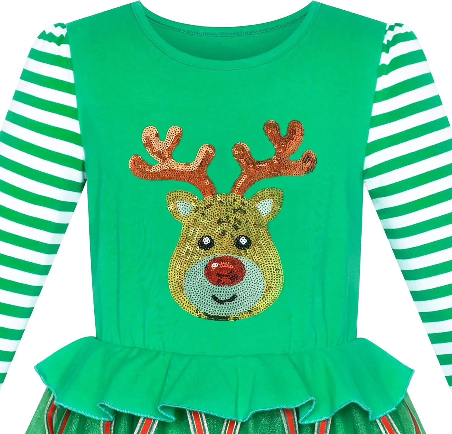 Sunny Fashion Girls Dress Reindeer Headband Santa Christmas Long Sleeve Party Dress
