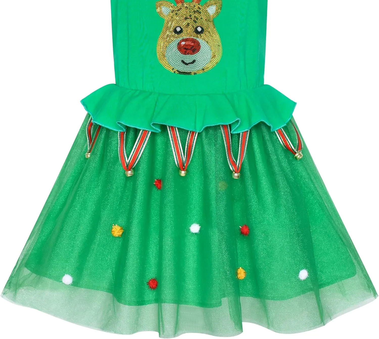 Sunny Fashion Girls Dress Reindeer Headband Santa Christmas Long Sleeve Party Dress