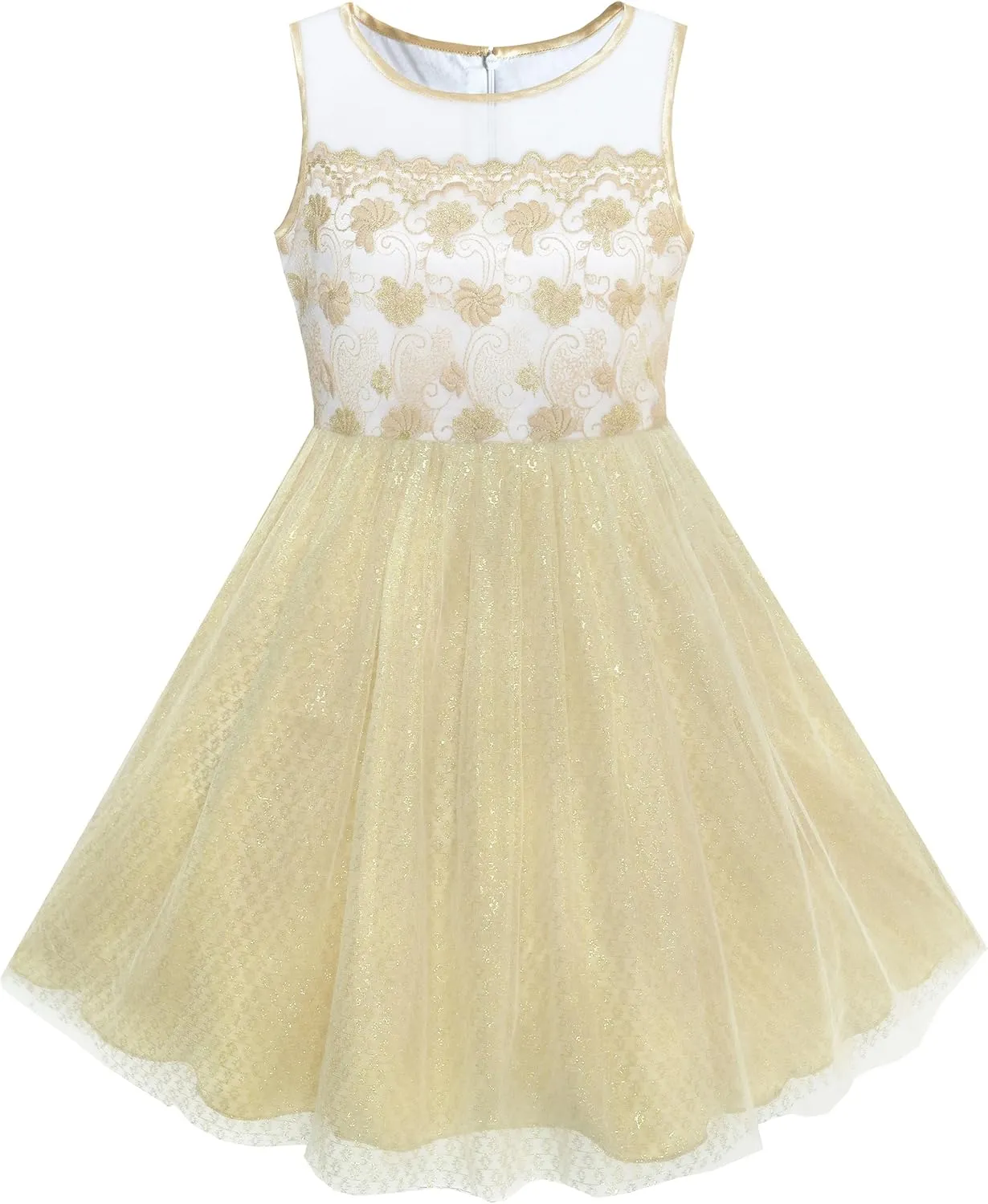 Sunny Fashion Girls Dress Shinning Sequins Beige Tulle Layers Wedding Pageant