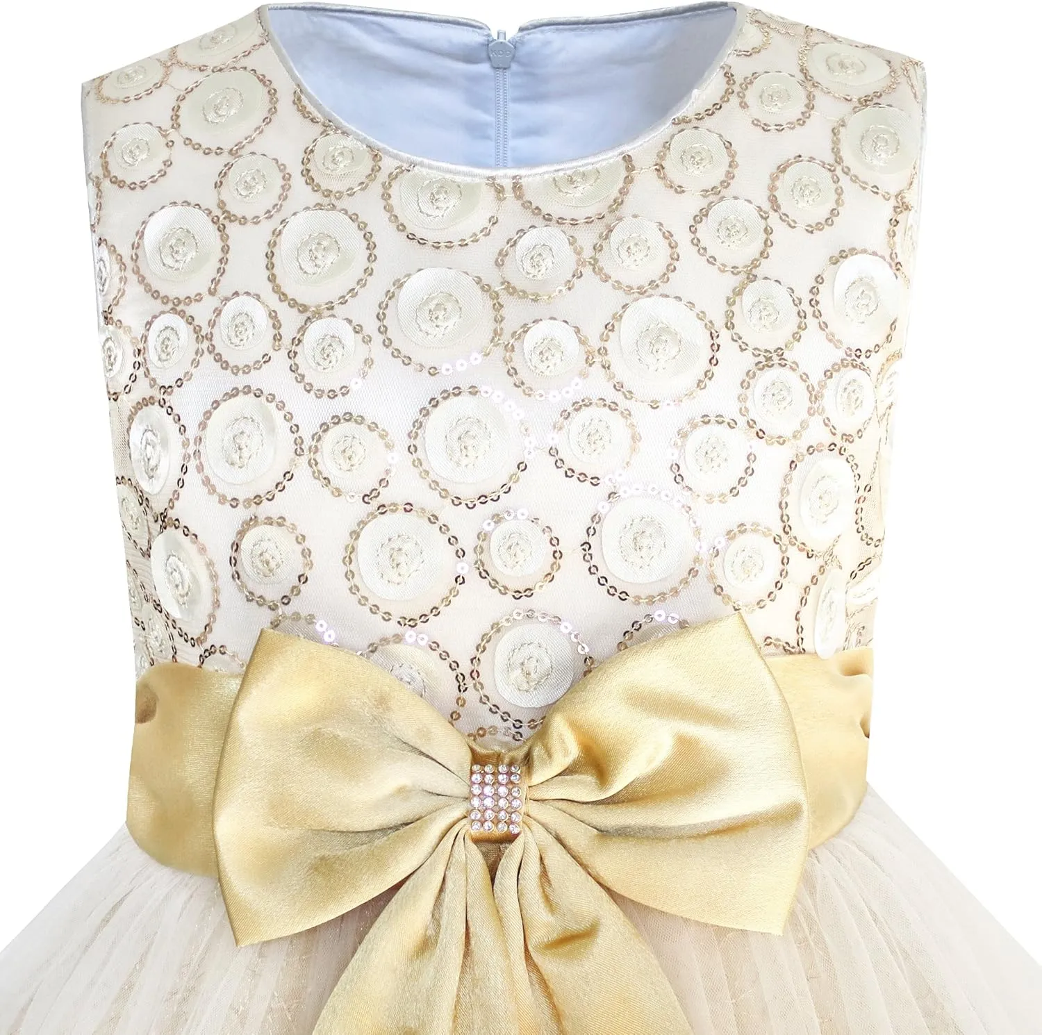 Sunny Fashion Girls Dress Shinning Sequins Beige Tulle Layers Wedding Pageant