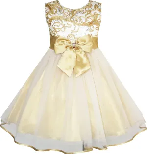 Sunny Fashion Girls Dress Shinning Sequins Beige Tulle Layers Wedding Pageant