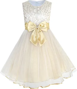 Sunny Fashion Girls Dress Shinning Sequins Beige Tulle Layers Wedding Pageant