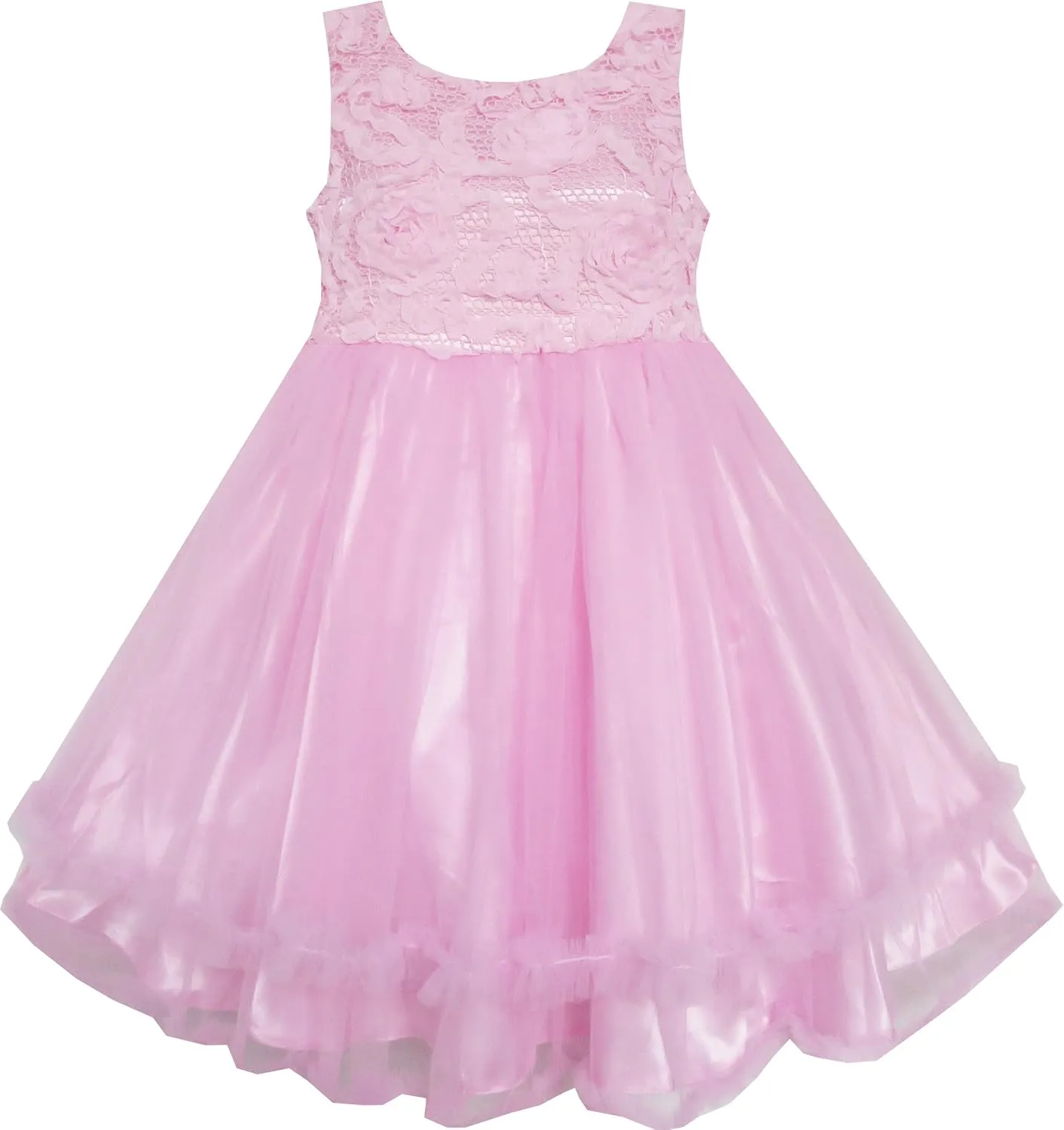 Sunny Fashion Girls Dress Shinning Sequins Beige Tulle Layers Wedding Pageant