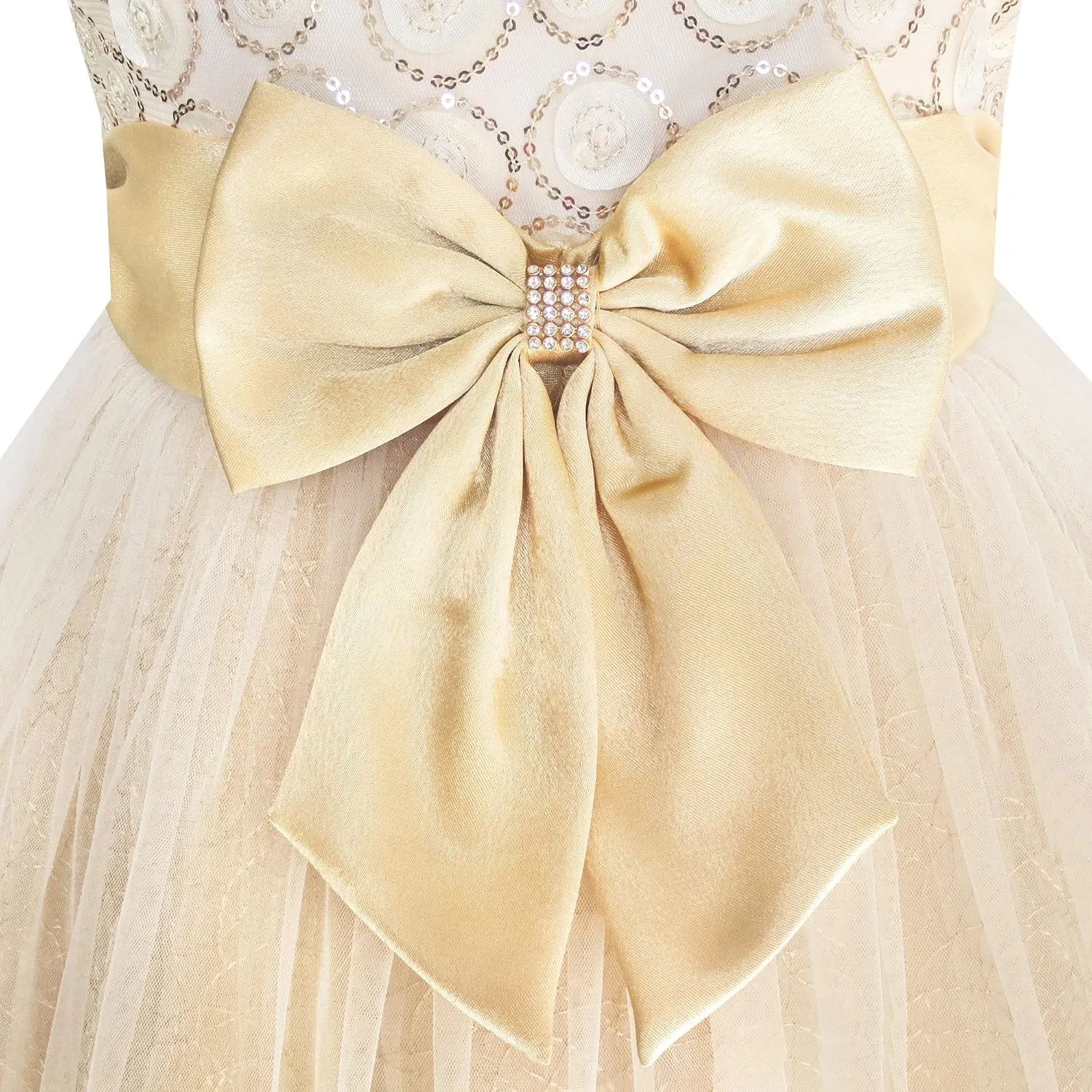 Sunny Fashion Girls Dress Shinning Sequins Beige Tulle Layers Wedding Pageant