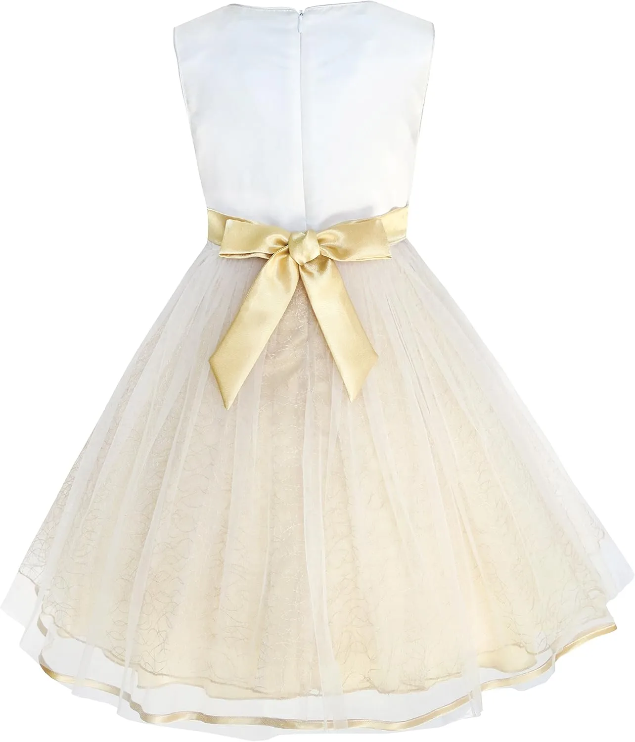 Sunny Fashion Girls Dress Shinning Sequins Beige Tulle Layers Wedding Pageant