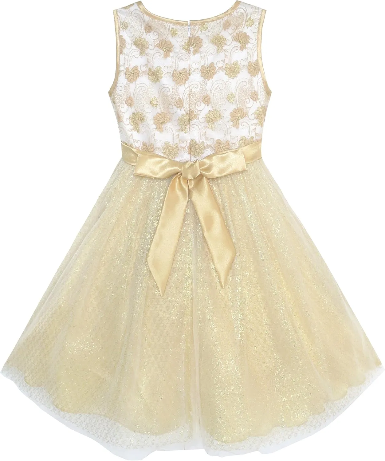 Sunny Fashion Girls Dress Shinning Sequins Beige Tulle Layers Wedding Pageant