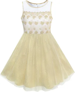 Sunny Fashion Girls Dress Shinning Sequins Beige Tulle Layers Wedding Pageant