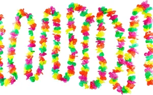 Super Z Outlet 100 Foot Long Tropical Multicolored Plastic Garland Flower Hula Leis Hawaiian Island Leaves Banner for Party Decorations, Birthdays, Event Supplies, Festivals, Children & Adults