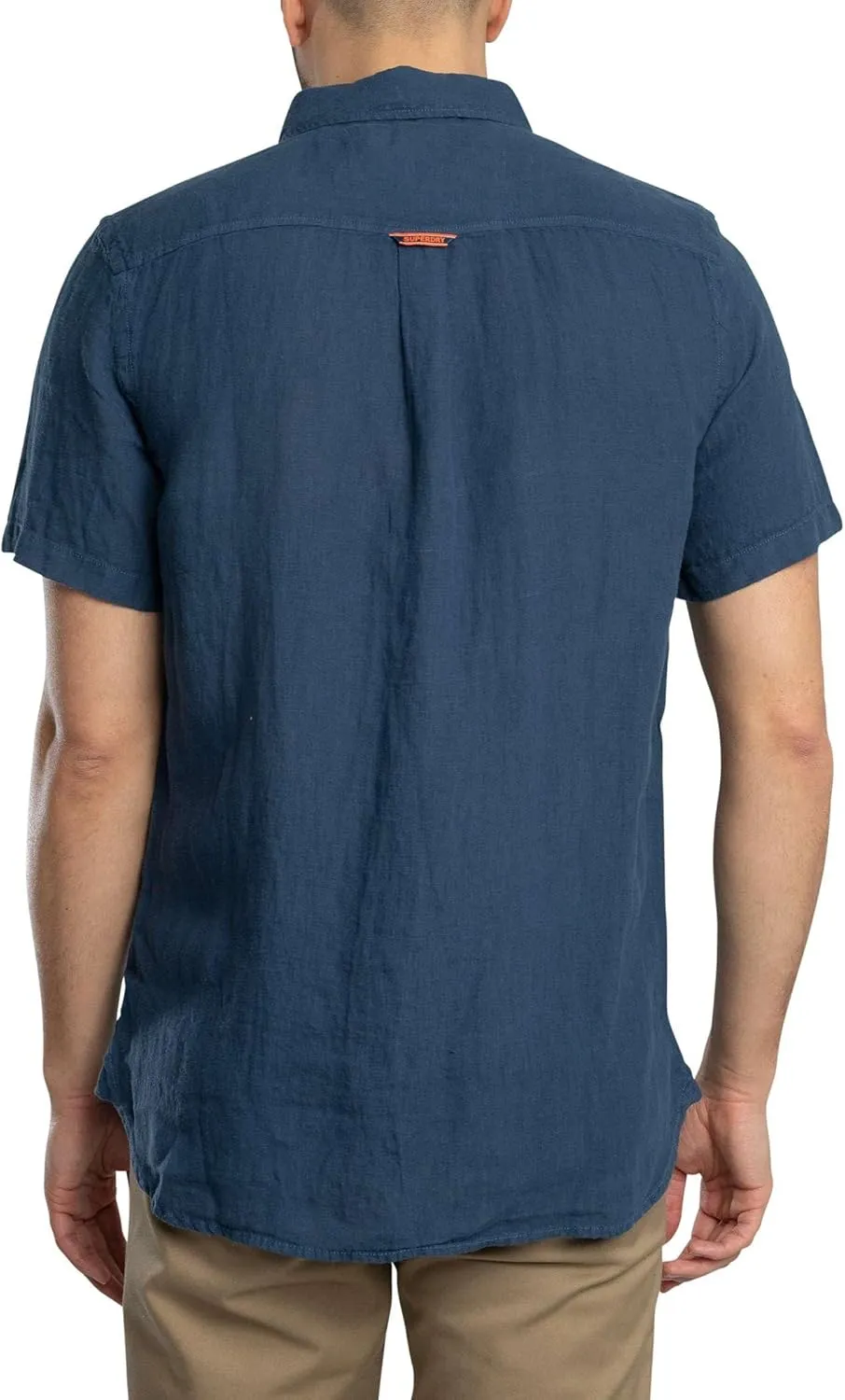 Superdry Men's Vacation Linen Short Sleeved Shirt, Navy