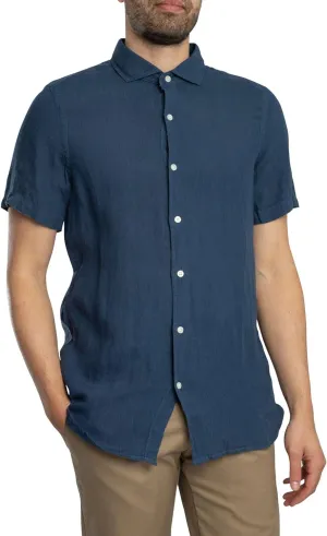 Superdry Men's Vacation Linen Short Sleeved Shirt, Navy
