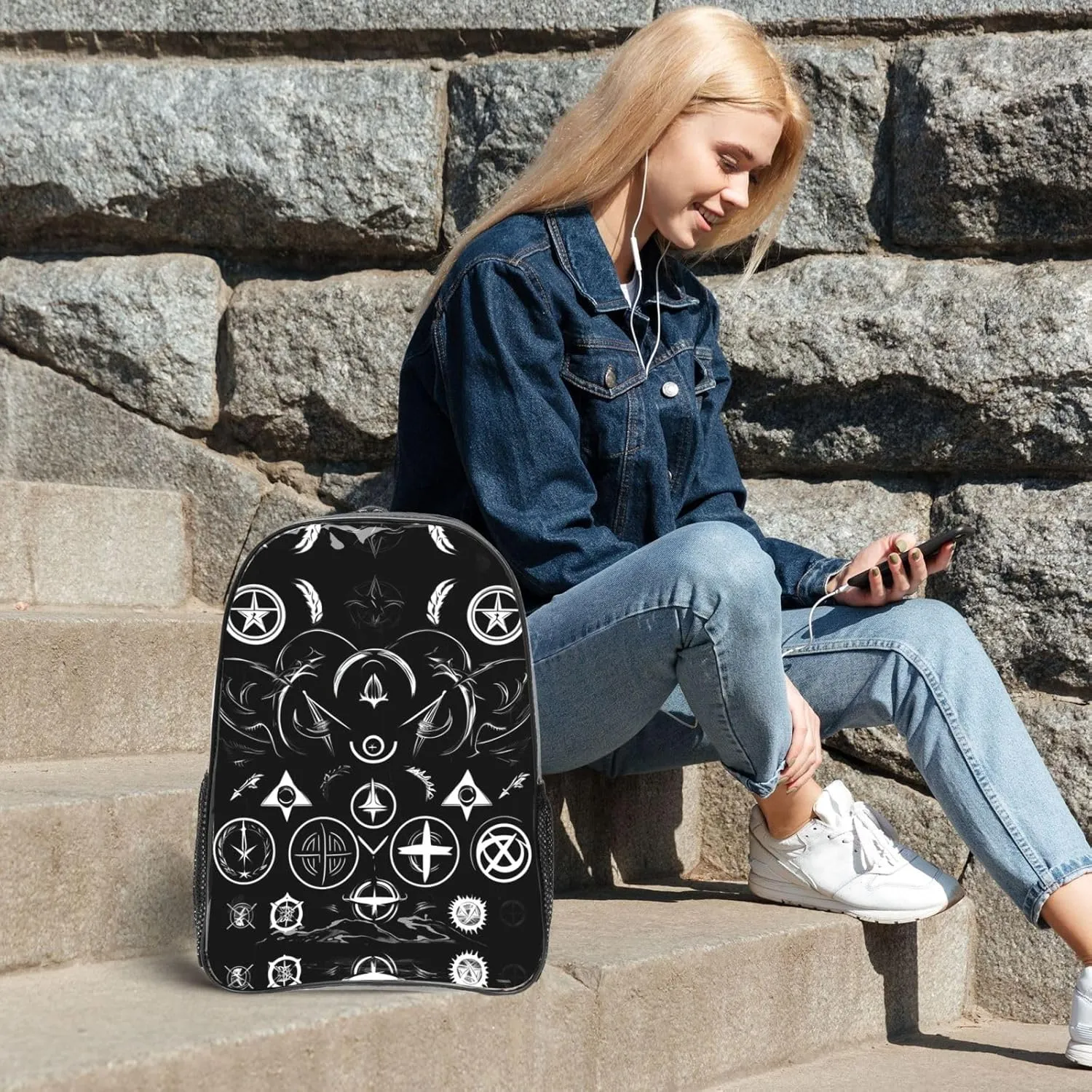 Supernatural Symbols Black Clear Backpack,High Capacity Clear Bag For Travel,Work,Festival, Concerts Women Men Unisex