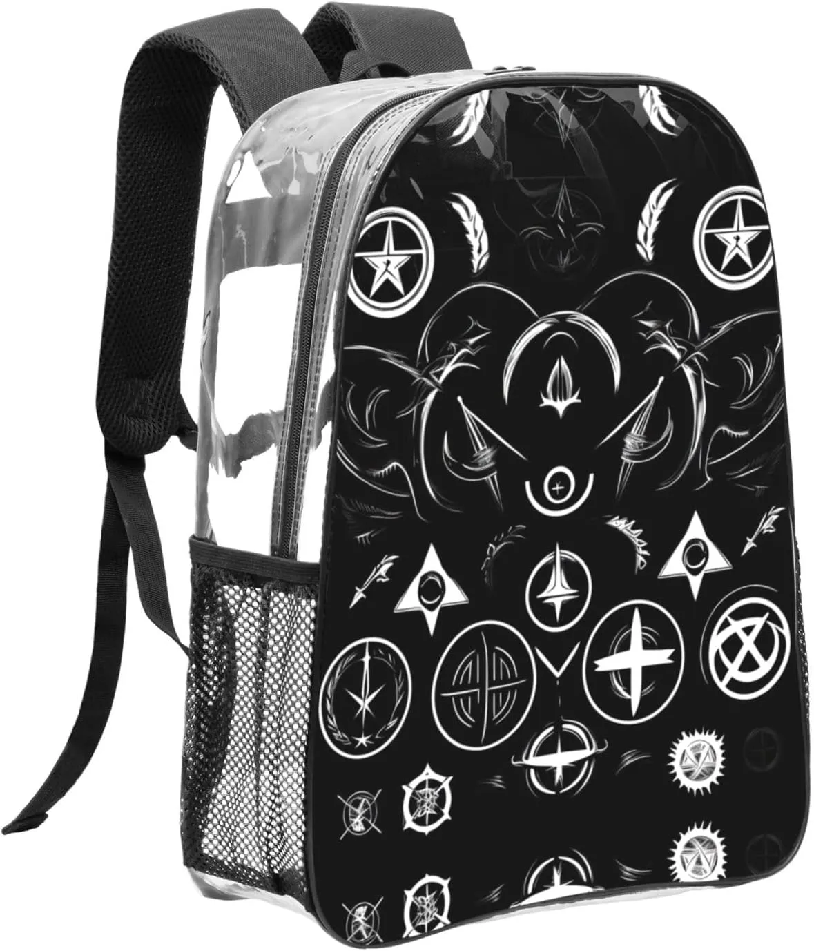Supernatural Symbols Black Clear Backpack,High Capacity Clear Bag For Travel,Work,Festival, Concerts Women Men Unisex